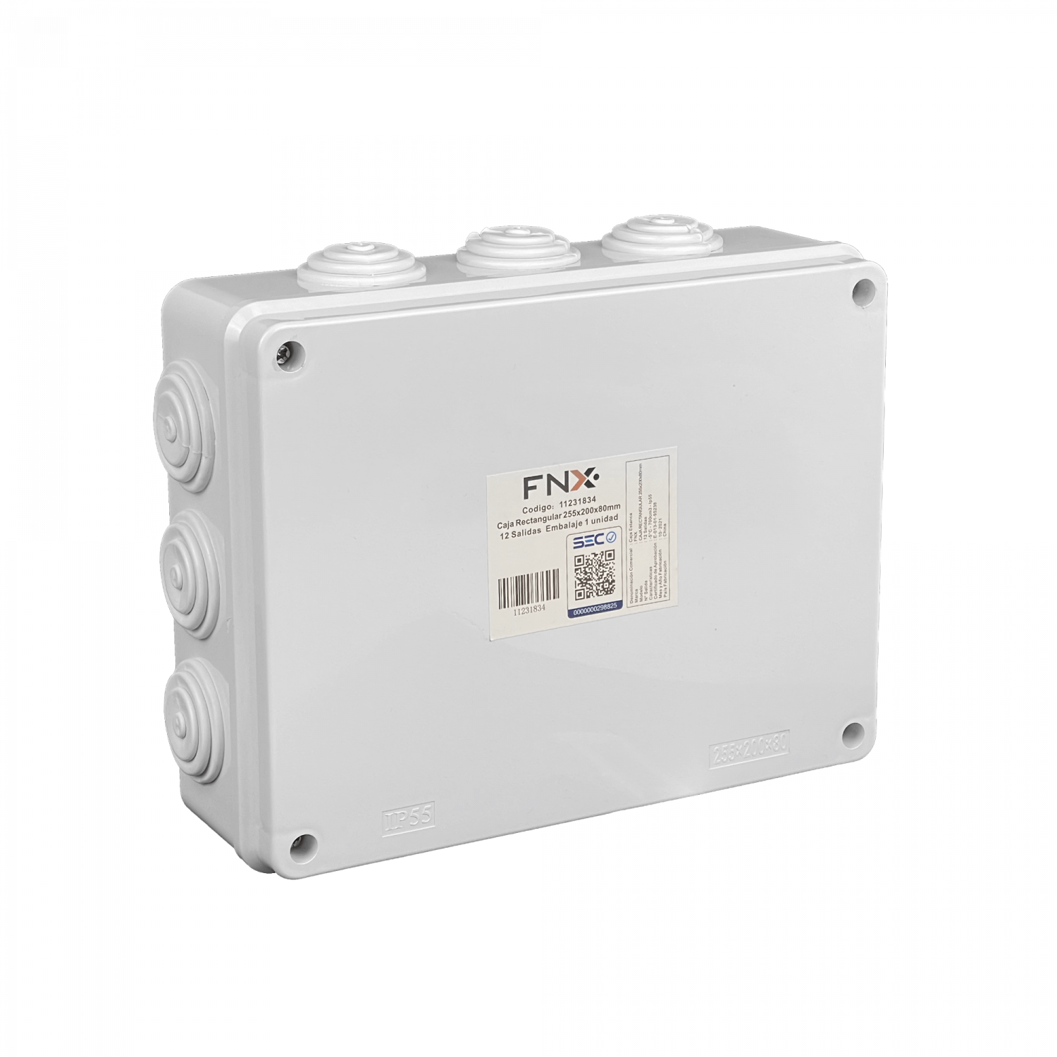 255x200x80mm Caja Estanca Blanca IP55 12-Conos 4-Tornillos - Imagen 3
