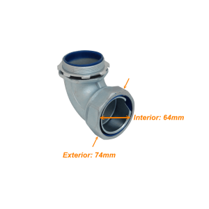 Metalico 63mm Codo Prensa Estopa para Flexible Aislacion IP65