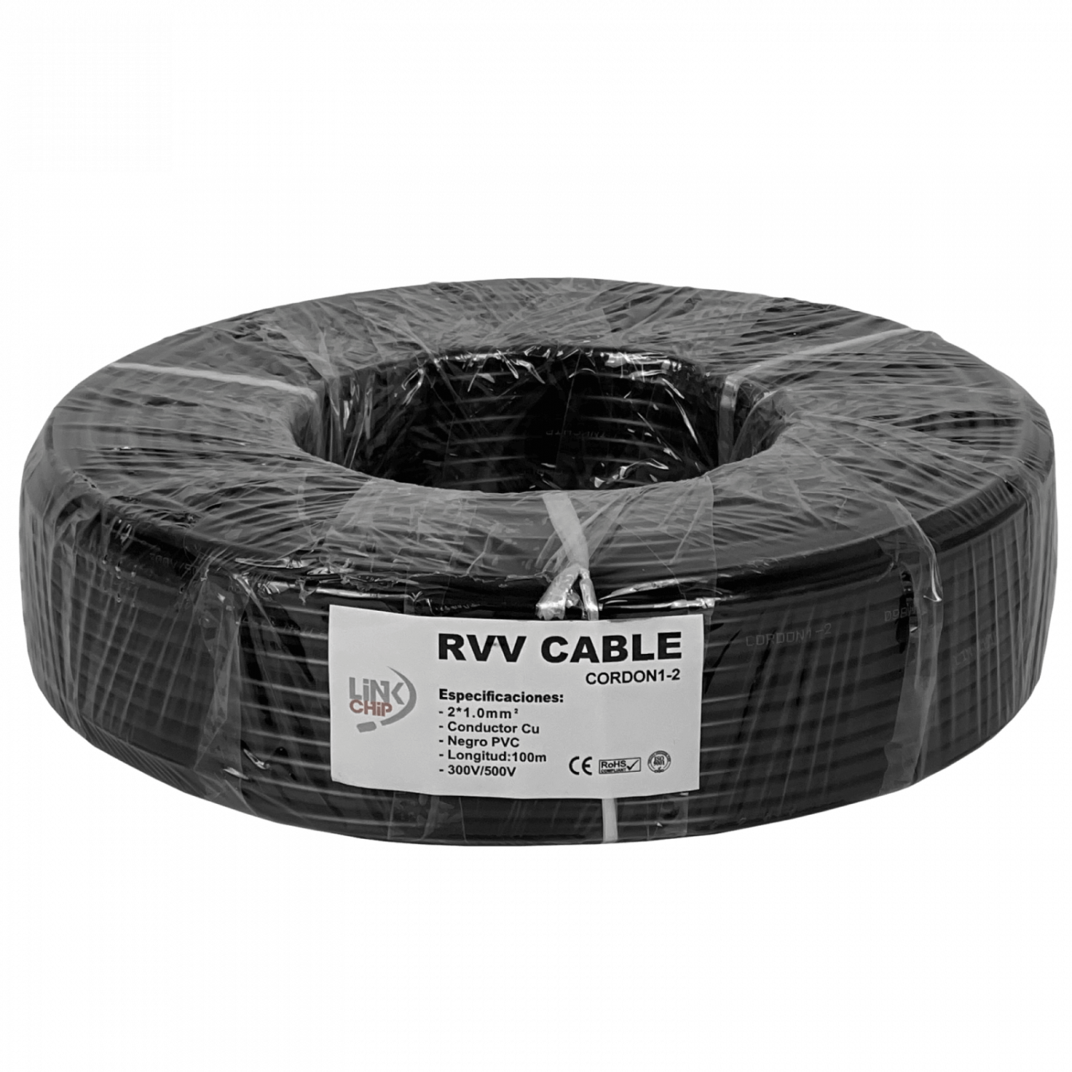 Negro PVC 2x1,0mm2 100mt Cable Electrico Cobre RVV 8-10AMP 17AWG 2x1mm