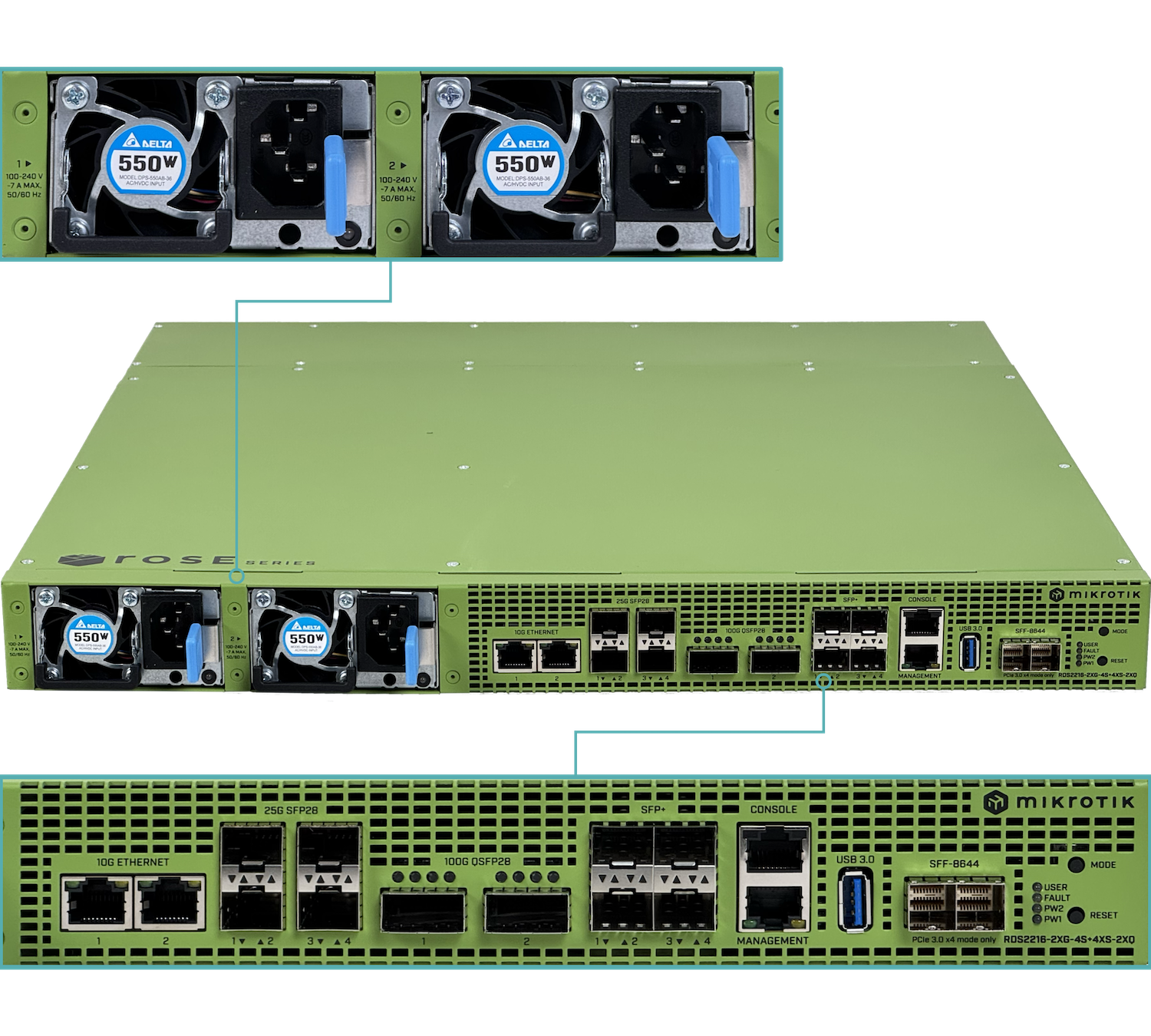 MIKROTIK 20-NVMeU.2 2-10G 4-SFP+ 4-SFP28 2-QSFP28 SFF-8644 ROSE Server - Imagen 8