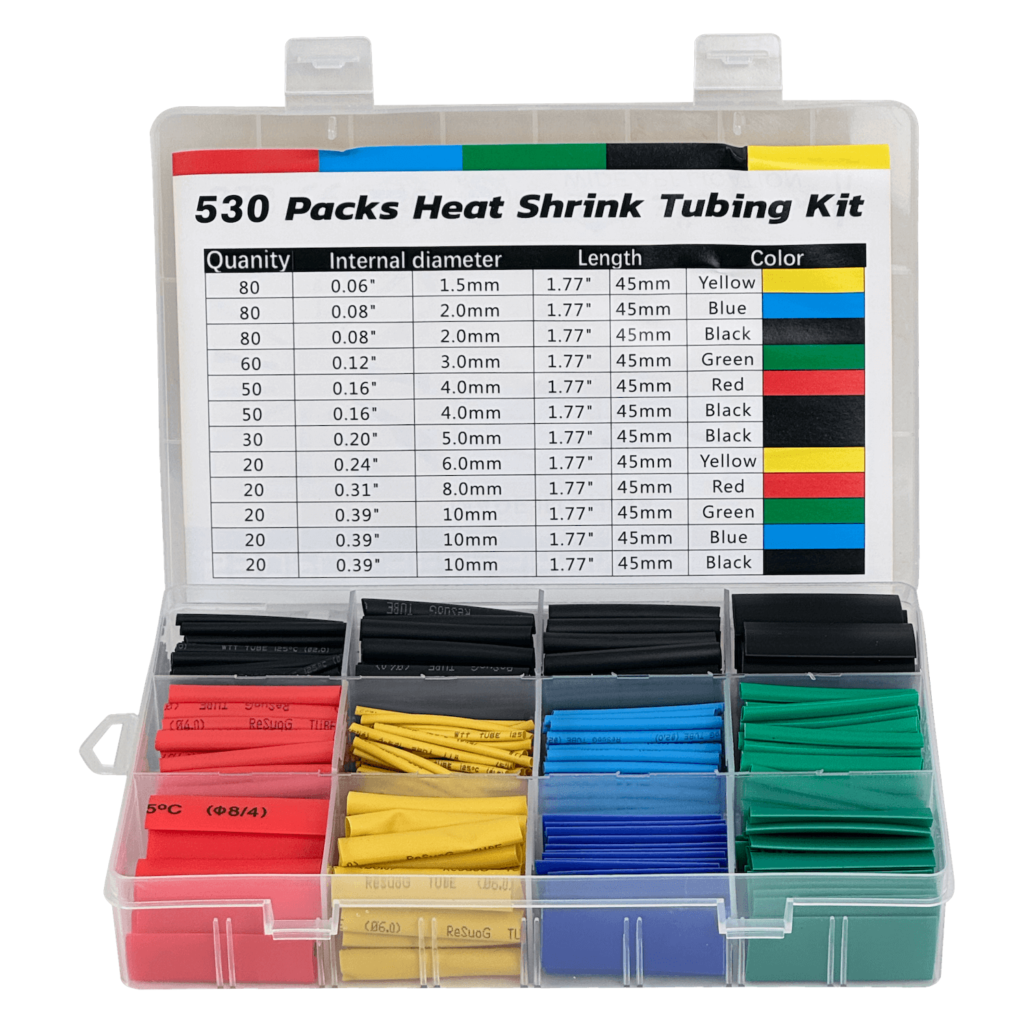 Kit de Tubos Termoretractil 530-Piezas 1,5 2 3 4 5 6 8 10mm Colores - Imagen 5
