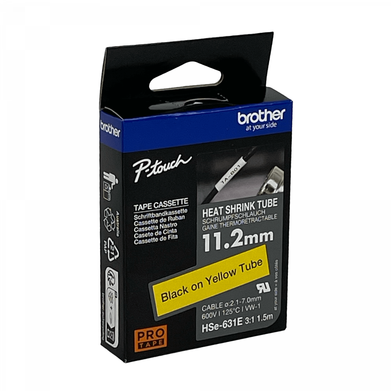 BROTHER 11,2mm Am Termoretractil 2,1-7mm Negro en Amarillo Tubo 1,5mt - Imagen 2