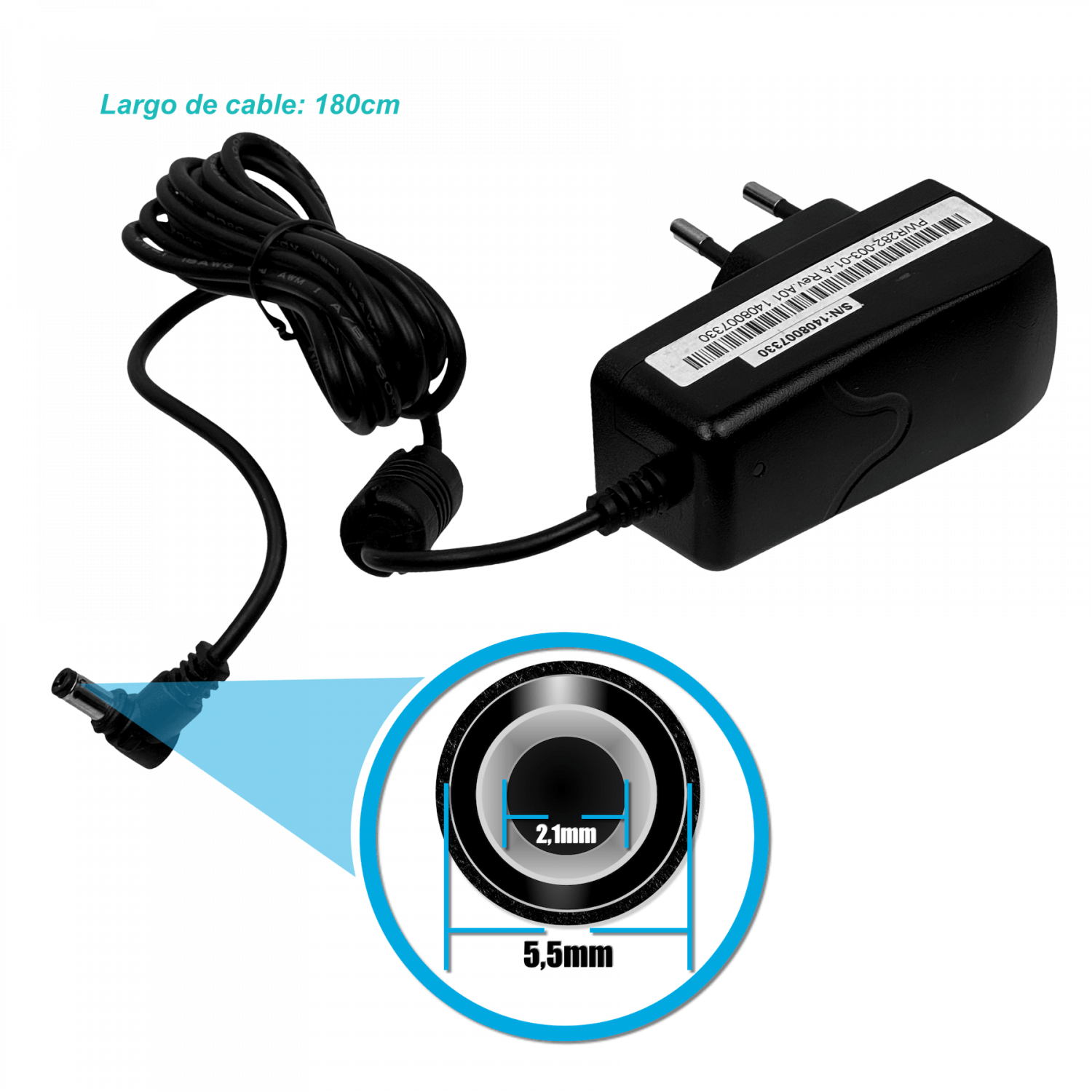 Fuente Poder 9VDC 0,5A 500mA 4,5W 100-240VAC Interior Mural 5,5x2,1mm - Imagen 2