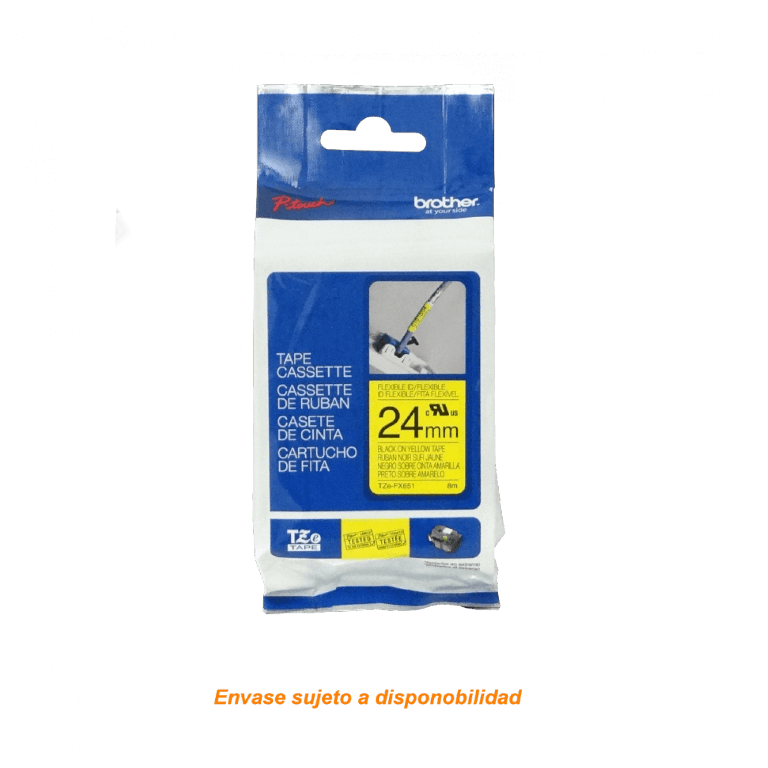 BROTHER Flex 24mm Negro en Fondo Amarillo Cinta 8mt p/PT-E550WVP/D600V - Imagen 2