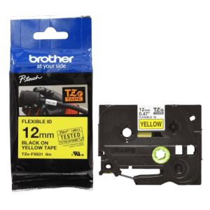 BROTHER Flex 12mm Negro en Amarillo Cinta 8mt p/PT-H110 Extra-Flexible