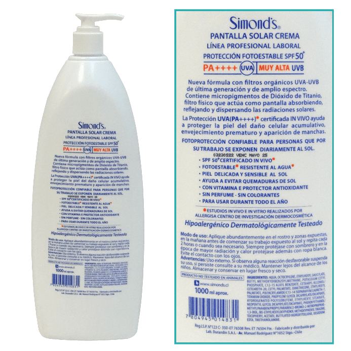 Protector Solar 1000ml 1LT FPS 50+ profesional laboral Bloquea - Imagen 2