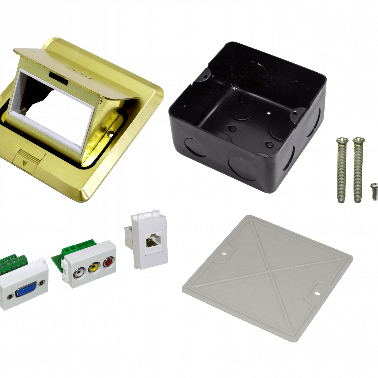 RJ45 3-RCA VGA-r Caja a Piso Abatible Metal 103x99x55mm Tapa-118x120mm - Imagen 3