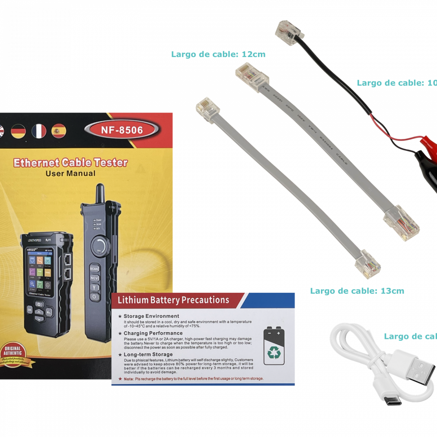Tester de Red Digital RJ45 RJ11 PoE inc-Chicharra Recargable-USBC - Imagen 8