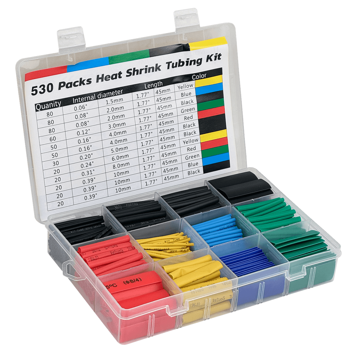 Kit de Tubos Termoretractil 530-Piezas 1,5 2 3 4 5 6 8 10mm Colores - Imagen 3