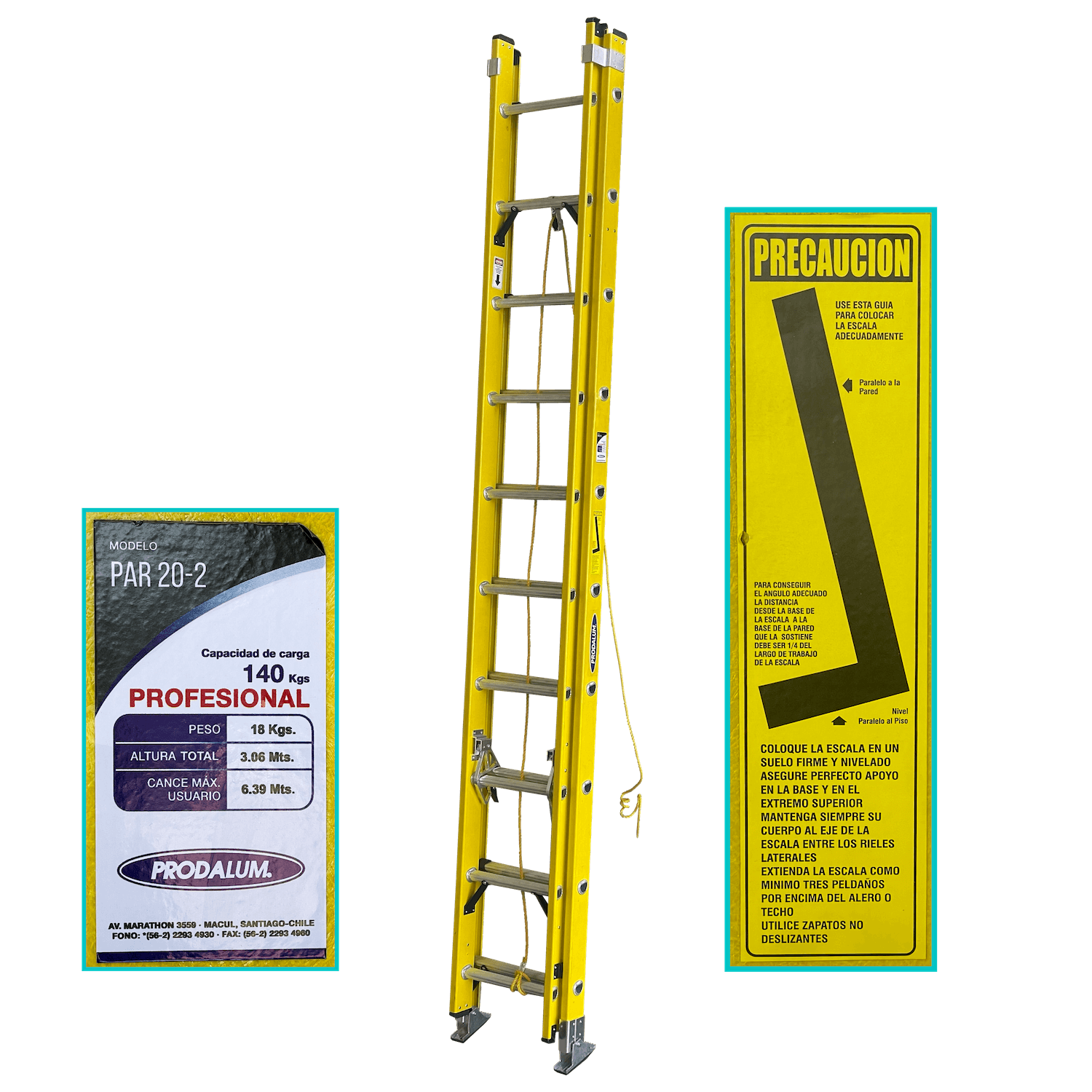 3-6,3mt 140kg Telescopica Fibra de Vidrio 20-Peldano Escalera