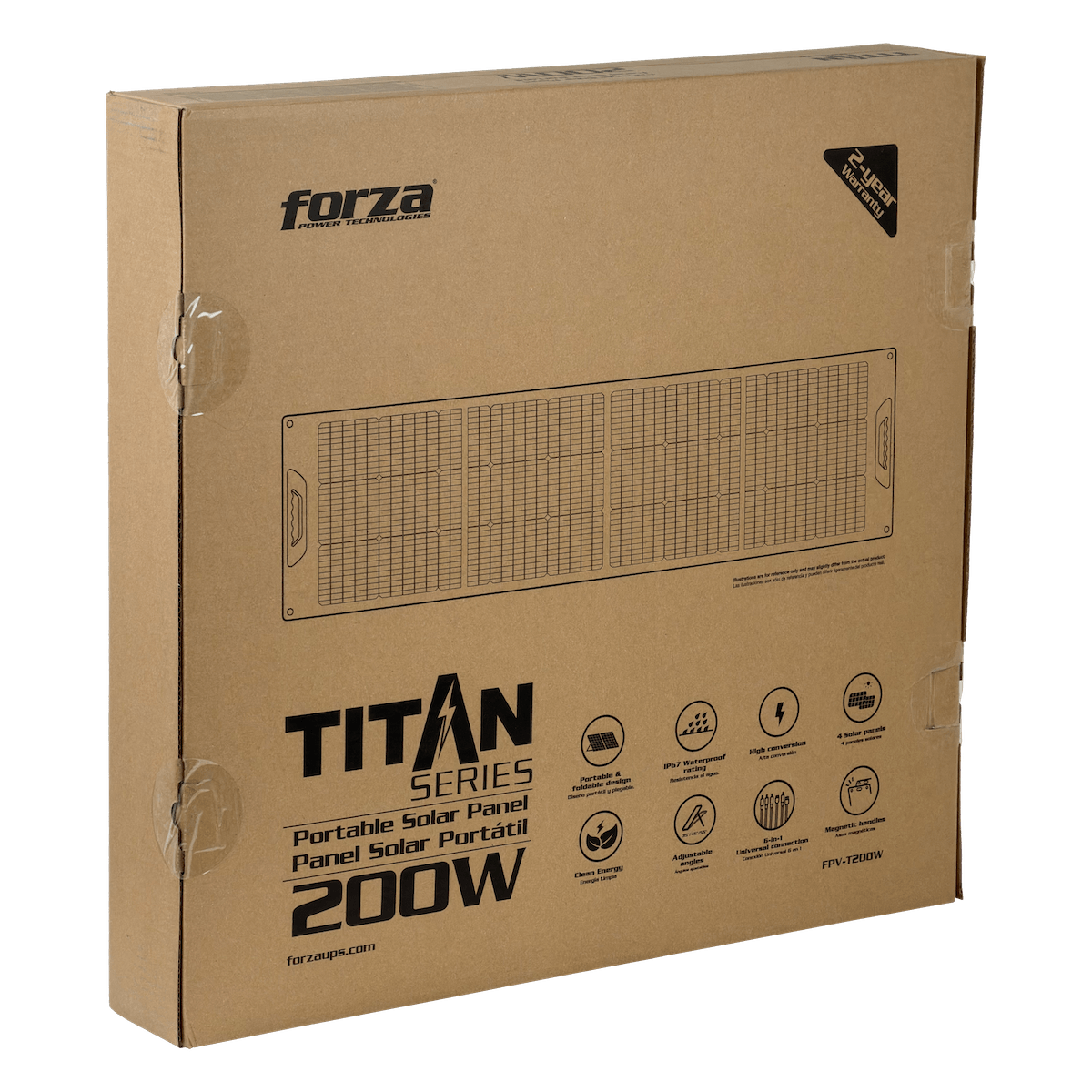 FORZA 200W 18Vmp Monocristalino Portatil Panel Solar IP65 144-Celdas - Imagen 3
