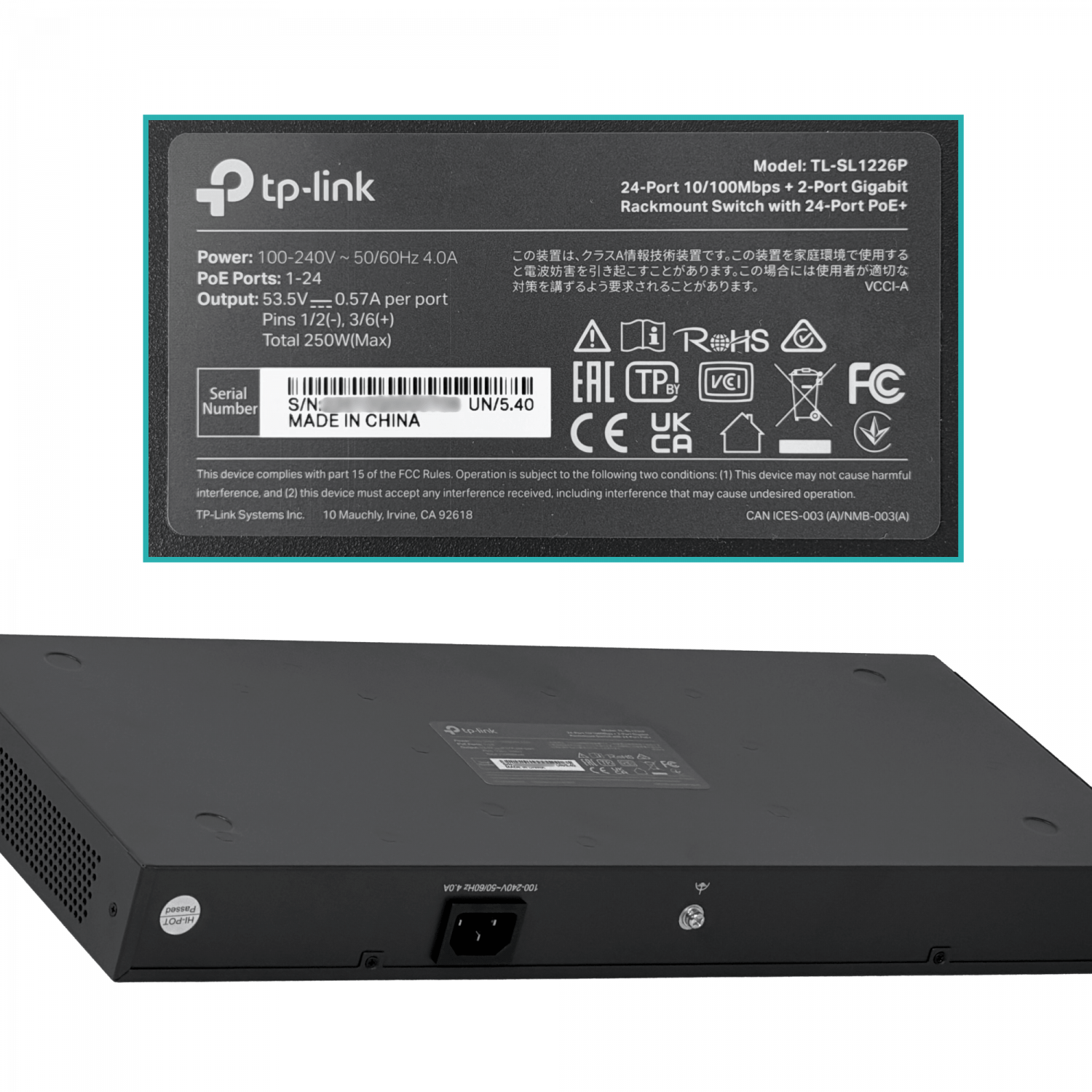 TP-LINK 24-100-PoE+ 250W-tot 2-1000 2-SFP Switch Rack no-Admin - Imagen 6