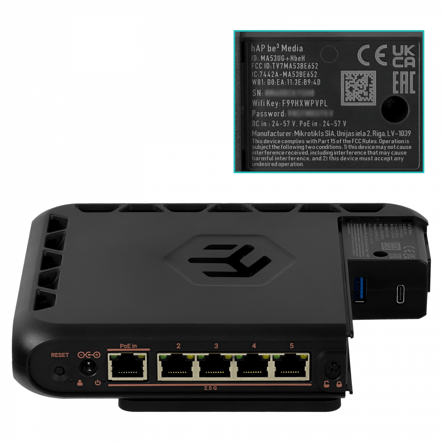 MIKROTIK WiFi7 5-2500 BE9300 2,4/5/6GHz MicroSD 2-USB-A 1-USB-C inc24V - Imagen 7
